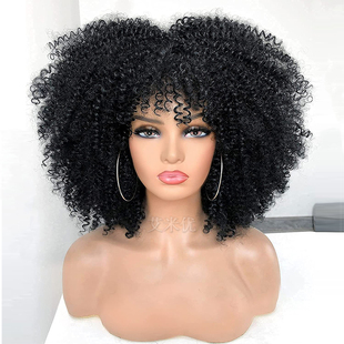 Afro kinky curly wigs with bangs假发爆炸头拉美卷短款整顶发套