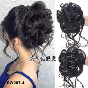 龙须丸子头发髻长须抓夹假发蓬松凌乱发圈丸子头龙须卷发hair bun