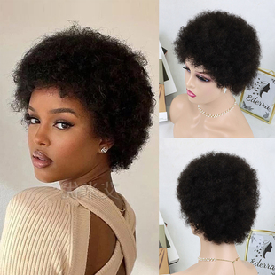 真人发爆炸头假发黑人烫短款自然色张蔷同款human hair afro wigs