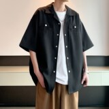 2025新款夏休闲衬衣男纯色短袖衬衫酒店内景可二开6601P45控58，男装衬衫，电商A034