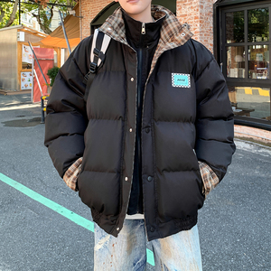 外景大码格子棉服个性双层领外套棉袄 男帅气棉衣 6668 P120控178图片