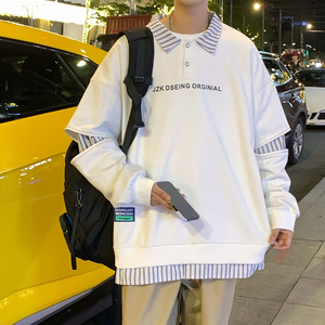 休闲印花男女情侣卫衣 港风假两件外套大码POLO衫 2381 P55控75图片