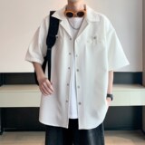 2025新款夏休闲衬衣男纯色短袖衬衫酒店内景可二开6601P45控58，男装衬衫，电商A034