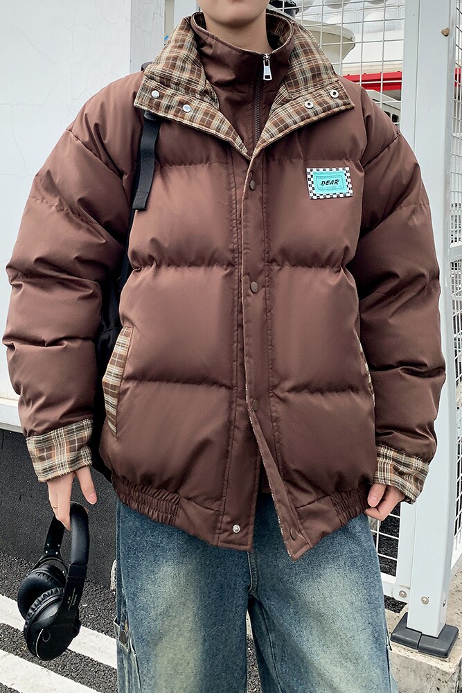 外景日系大码格子棉服双领外套棉袄男帅气棉衣6668P120控178,男装棉衣,电商A034