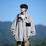 港风条纹宽松夹克日系大码印花外套潮男相机外景6639P78控118，男装夹克，电商A034