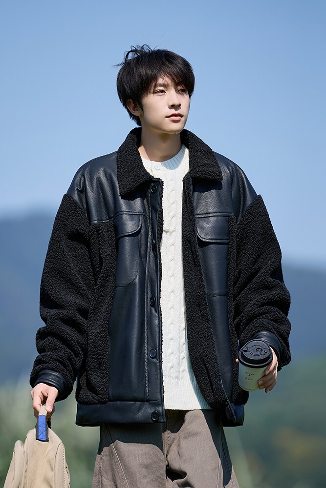 相机片加厚保暖外套拼接时尚羊羔毛棉服男棉衣6681P118控168,男装棉衣,电商A034