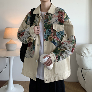 新款港风潮男夹克 大码休闲青年刺绣碎花外套 2881 P75控108图片