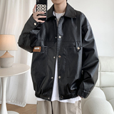 新款潮牌大码日系皮衣外套纯色男休闲机车服夹克2861P78控118，男装夹克，电商A034
