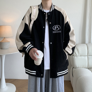 青年港风夹克少年感宽松休闲拼接棒球服百搭外套男 2869 P88控118图片