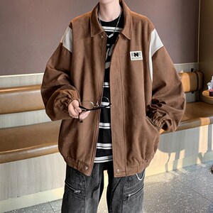 港风秋款宽松休闲棒球服夹克 翻领青年外套男 6631 P88控118图片