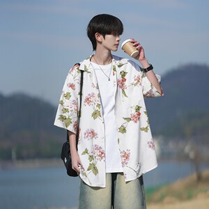 夏款大码短袖衬衫 青年男碎花宽松衬衣相机片外景 6622 P40控58图片