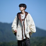 宽松撞色连帽外套假两件青年男休闲夹克相机外景6635P98控138，男装夹克，电商A034
