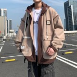 外景港风宽松连帽外套撞色刺绣帅气男大码夹克6628P98控138，男装夹克，电商A034