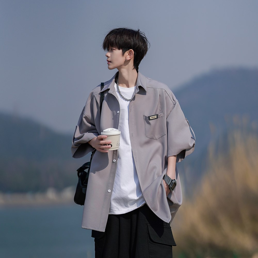 日系cityboy短袖衬衫男生夏季薄款宽松休闲学生帅气港风半袖衬衣图片