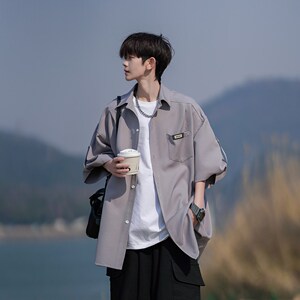 日系cityboy短袖衬衫男生夏季薄款宽松休闲学生帅气港风半袖衬衣图片