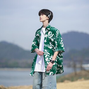 新款休闲南亚风夏短袖衬衫 大码男冰丝碎花衬衣 6616 P40控58图片