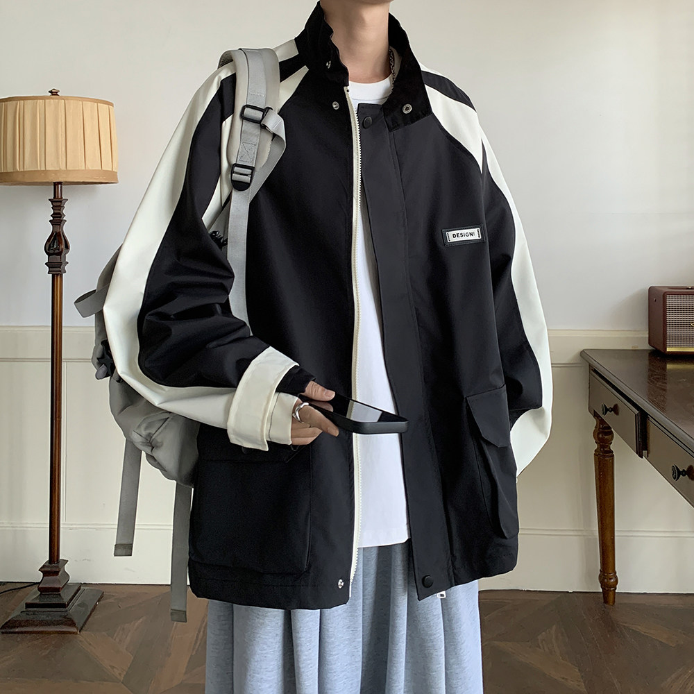 港风大码春秋装外套拼色冲锋衣青年男休闲夹克A0342859P65控88，男装夹克，电商A034