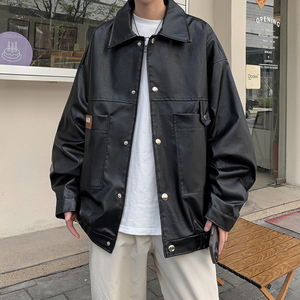 新款机车服男潮牌日系皮衣外套大码休闲夹克外景 2861 P78控118图片