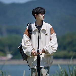 相机片 新款港风宽松休闲棒球服夹克 大码外套男 6631 P88控118图片