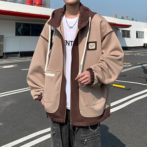 外景港风休闲连帽外套假两件刺绣青年男大码夹克 6628 P98控138图片