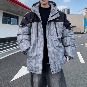 港风新款大码连帽棉衣潮男休闲加厚棉服个性外套6678P118控168
