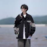相机秋装日系港风宽松大码外套拼接花纹夹克痞帅男2879P75控98，男装夹克，电商A034