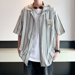 2025内景酒店风夏男士短袖衬衫 条纹宽松衬衣 6611 P48控68图片