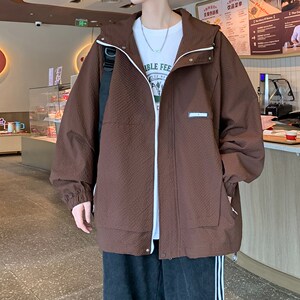 港风外景秋装印花连帽外套 冲锋衣男大码休闲夹克 6632 P88控118图片
