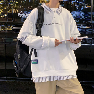 休闲印花男女情侣卫衣港风假两件外套大码POLO衫2381P55控75