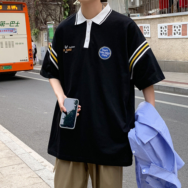 夏季短袖polo衫宽松休闲上衣彩色罗纹男装T恤A0342296P45,男装Polo衫,电商A034