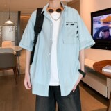 夏款大码短袖衬衫男休闲个性衬衣港风日系内景二开6603P45控58，男装衬衫，电商A034