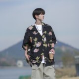 夏款大码短袖衬衫青年男碎花宽松衬衣相机片外景6622P40控58，男装衬衫，电商A034