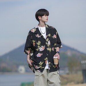 夏款大码短袖衬衫 青年男碎花宽松衬衣相机片外景 6622 P40控58图片