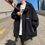 港风2025新款印花连帽帅气外套冲锋衣潮男休闲夹克6632P88控118，男装夹克，电商A034