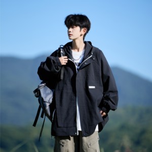 相机外景 秋装日系印花连帽外套青年男休闲夹克 6632 P88控118图片