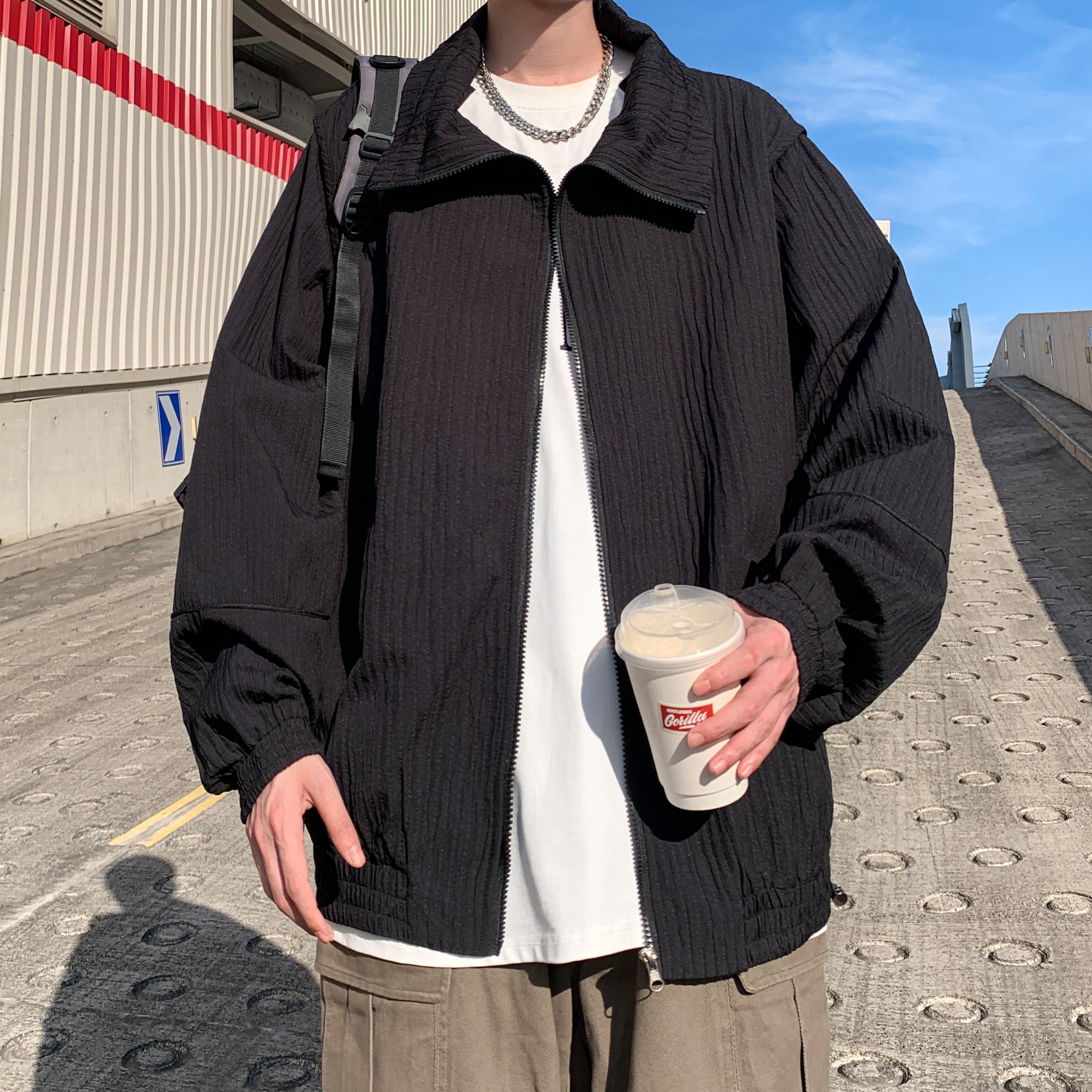 外景新款夹克青年男大码宽松休闲外套纯色可二开6633P88控128,男装夹克,电商A034