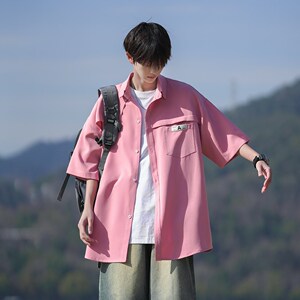 白色工装短袖衬衫男款cleanfit日系大码衬衣夏季宽松休闲百搭外套图片