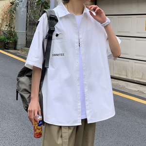 休闲潮男衬衣学生短袖衬衫 夏季网纱拼接单外套A034 2330 P45图片