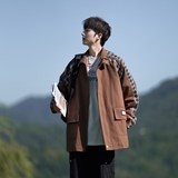新款翻领大码外套纯色休闲夹克潮牌青年日系男相机2885P58控88，男装夹克，电商A034