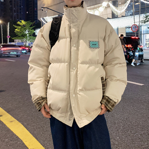 外景大码格子棉服个性双层领外套棉袄 男帅气棉衣 6668 P120控178图片