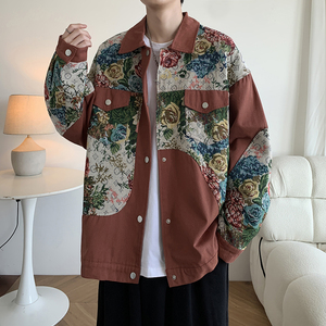 新款港风潮男夹克 大码休闲青年刺绣碎花外套 2881 P75控108图片