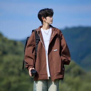 相机外景 秋装日系印花连帽外套青年男休闲夹克 6632 P88控118,男装夹克,电商A034
