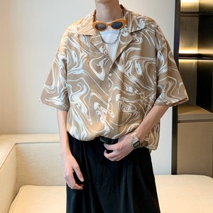 南亚风2025夏休闲短袖衬衫男冰丝花衬衣 酒店内景 6620 P40控58图片