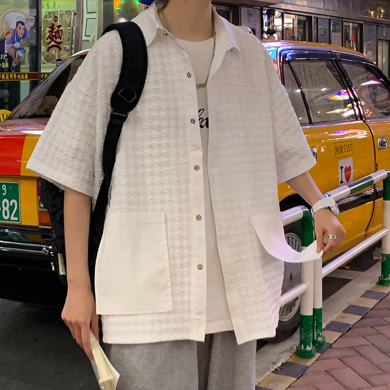 休闲宽松2023潮男衬衣短袖衬衫 夏季纯色个性外套A034 2325 P45图片