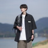 夏新款2025男士衬衣纯色大码短袖衬衫二开港风外景6606P45控58，男装衬衫，电商A034