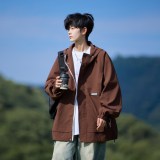 胖胖哥日系新款肌理感工装外套男款秋季休闲宽松大码连帽飞行夹克，男装夹克，电商A034