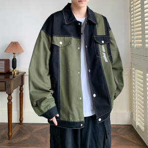 春装休闲港风潮大码撞色拼接炸街夹克男士宽松外套2873P75控98