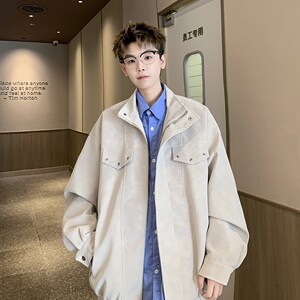 港风外景日系秋款皮衣外套男纯色休闲帅气夹克 6651 P88控138图片
