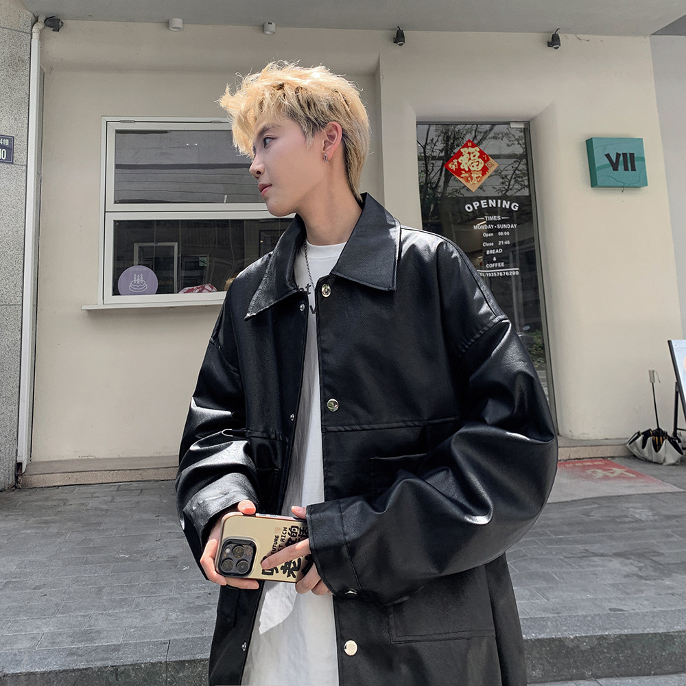 新款日系皮衣外套男潮牌大码机车服休闲夹克外景2861P78控118,男装皮衣,电商A034