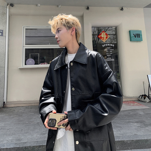 新款日系皮衣外套男潮牌大码机车服休闲夹克外景 2861 P78控118图片